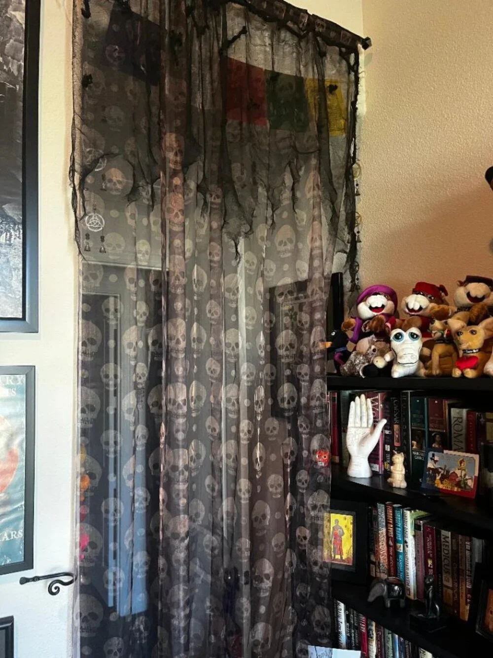 Sheer Black with Gold Skulls Curtain